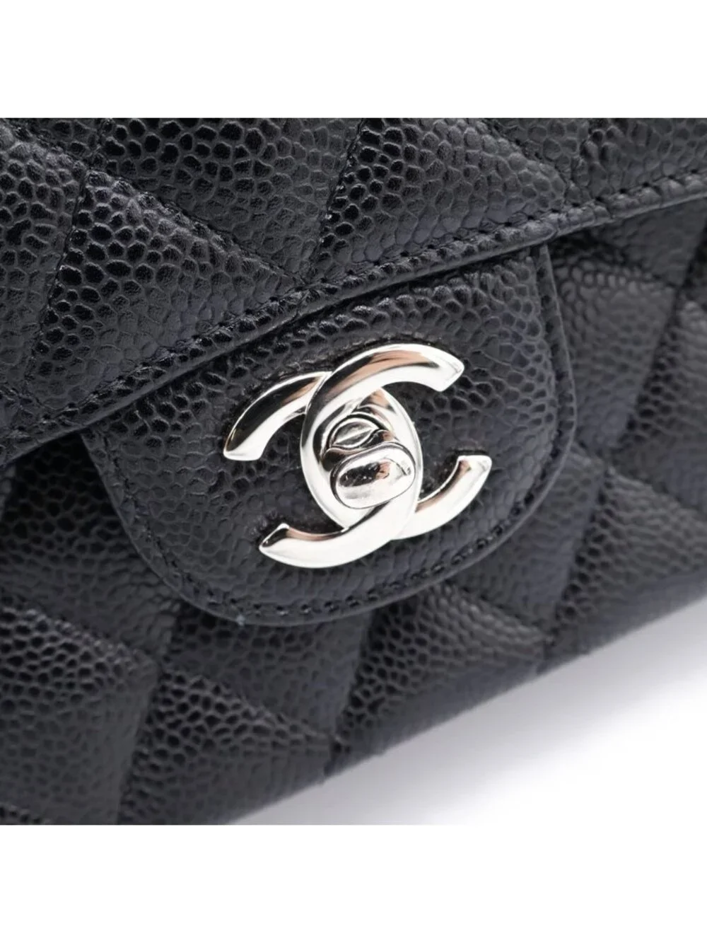 Chanel Quilted 25 Double Flap Chain Shoulder Bag Black Caviar Leather Silver